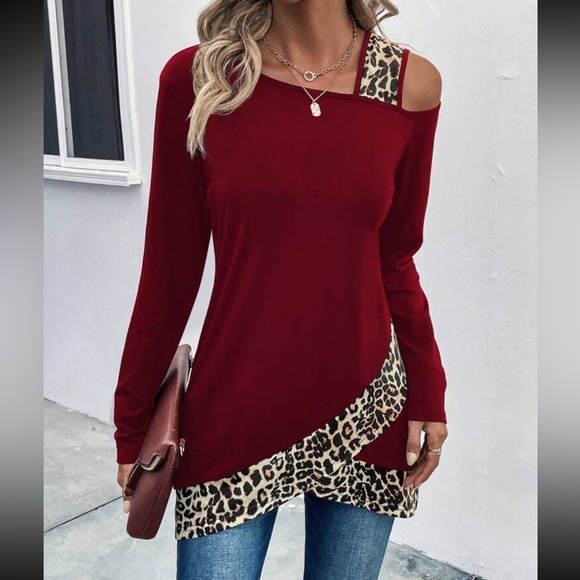 Boho leopard print cold shoulder top - Picture 7 of 8